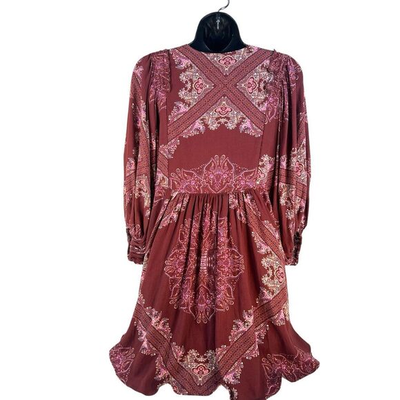 Free People Girl Talk Tunic Dress Red Paisley V-Neck Boho XS/TP‎ - Picture 7 of 11